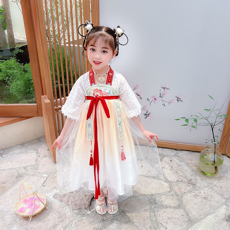 美聚古风超仙汉服襦裙夏儿童唐装中国风小女孩古装轻纱连衣裙春秋