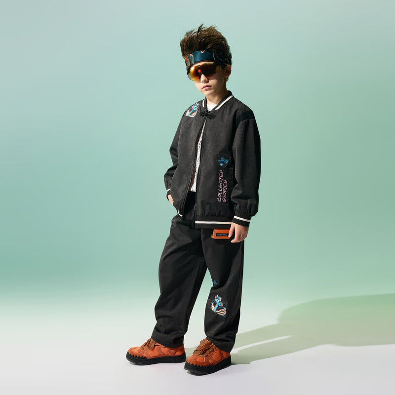 马骑顿(MQD)【国潮系列】MQD童装男童棒球外套2025春秋季新款儿童国风刺绣上 黑色 150