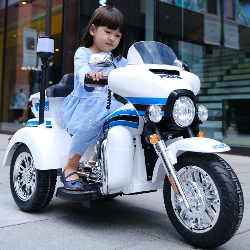 萨玛特儿童摩托车宝宝两轮电动摩托可坐摩托车男女孩玩具摩托电动车 白色双驱动大电瓶声音灯光喊话器