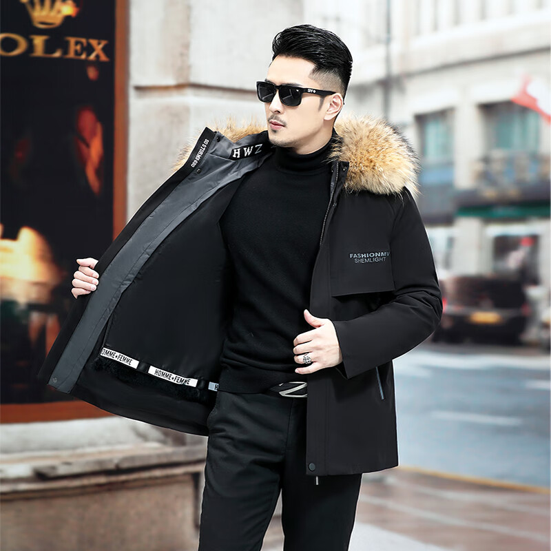 卡悠莱海宁男士派克服真貂毛短款老年爸爸装派克服2024年冬季新款 l28