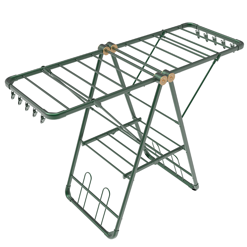 好太太晾衣架落地折叠晒衣架折叠挂衣架室内晾衣杆阳台晒被架不锈钢加厚晾晒架晒衣服架翼型免安装挂衣架 【D-2130】复古绿+中号款