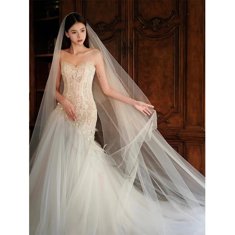 橦舟渡鱼尾婚纱大拖尾2024新款新娘抹胸出门轻婚纱感婚纱礼服裙设计感