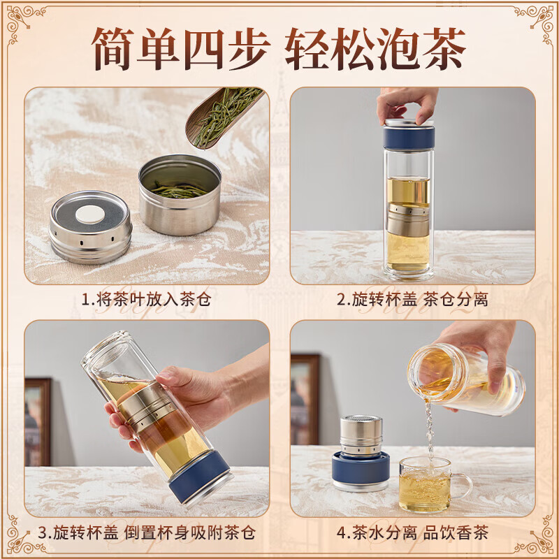 宝威玛（BVGMAV）玻璃杯 磁弹泡茶杯 花茶杯 高档耐热玻璃办公杯 高硼硅玻璃杯水杯 BAL-018-BL 330ml