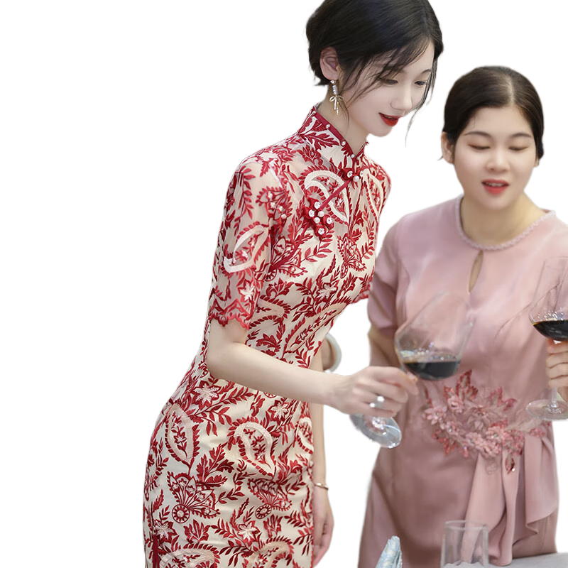 小憨鹿訂婚衣服女初夏中式旗袍敬酒服新娘2025新款結(jié)婚禮服裙回門(mén)當(dāng)天便 紅色碎花 裙長(zhǎng)100cm 3XL