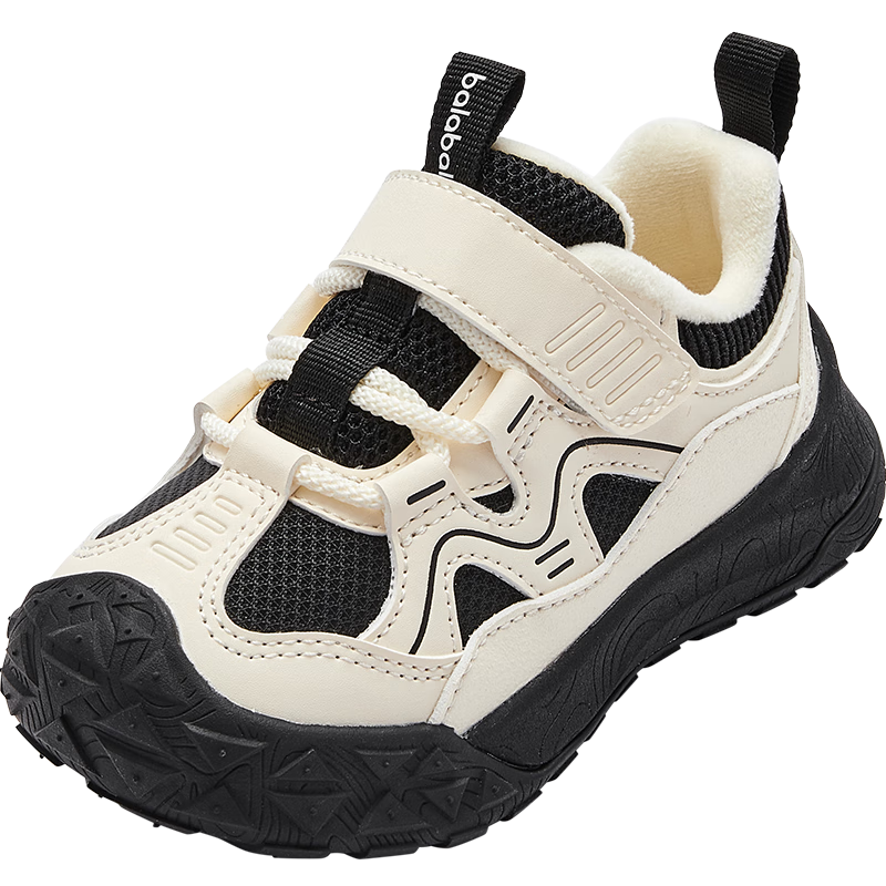 巴拉巴拉童鞋儿童学步鞋男童女童宝宝秋冬季户外稳步加绒防滑鞋子 白黑色调00319 23码