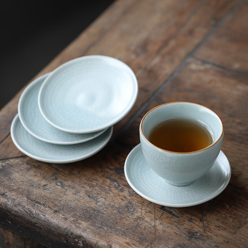 幻视 汝窑杯垫 汝窑开片可养陶瓷茶杯垫 功夫茶具蝉翼纹汝瓷sn1027