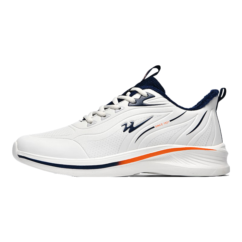 雙星八特男鞋運動鞋春秋季新款皮面防雨水跑步鞋輕便軟底學生旅游休閑鞋子 白色 【加絨】 39