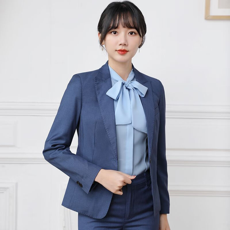 锦结思职业正装女装套装领创宝马4s店西装女工装蓝色西服修身装售通勤