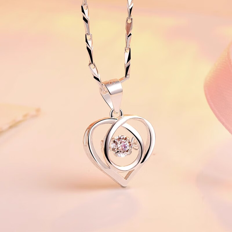 ZDZSH女款爱心银项链足银新款项链小众轻奢款情人节生日节日礼物送女友 999足银爱心项链(天空蓝)