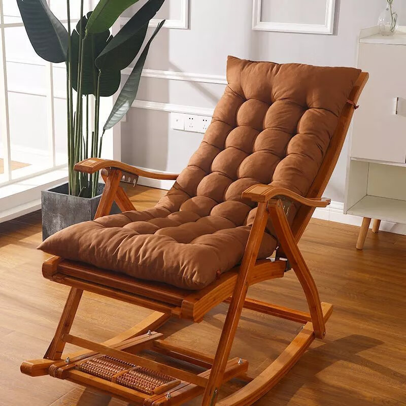 【精选】冬季加厚躺椅垫摇椅垫子通用躺椅垫逍遥椅垫老年人藤椅垫 暖棕色 长125cm+宽48cm【不含椅子】