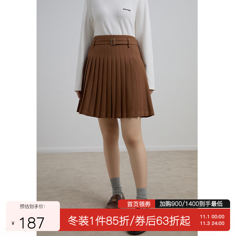 独束大码女装可拆卸腰带高腰百褶半身裙女冬装新款减龄A字短款裙子 焦糖棕 XL使用感如何?