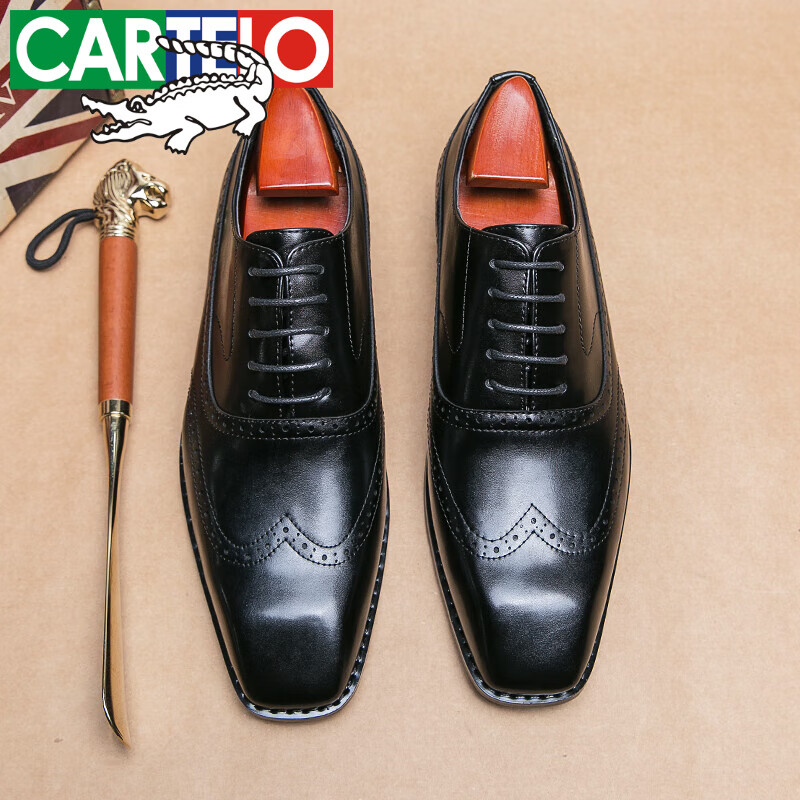 布洛克皮鞋男士商务正装方头牛津鞋增高男鞋雕花婚鞋伴郎鞋 555-7黑色