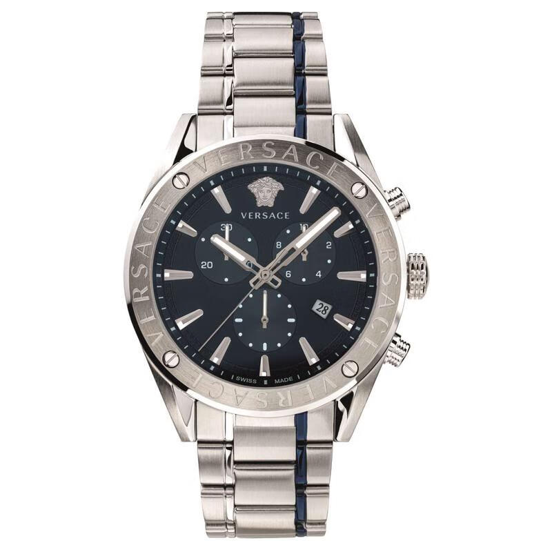 范思哲(versace)男子石英表三眼计时日历指针奢华商务腕表简约休闲