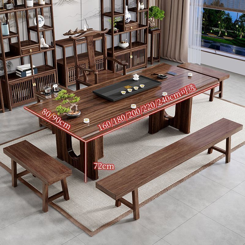 定舟乌金木实木茶桌椅组合一桌五椅原木茶几客厅家用办公室泡茶台茶桌 1.6米乌金木+1围椅4月牙椅+茶水柜