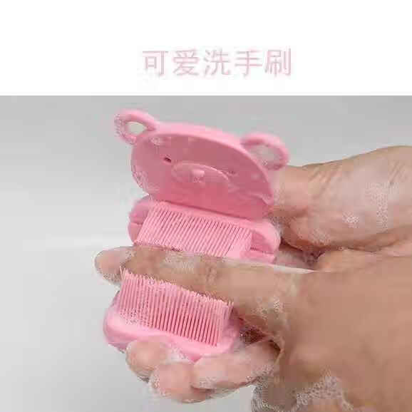 Aisen 日本儿童洗手刷 指甲缝清洁刷可弯曲手背部洗脚刷清洗污垢刷 宝宝洗手刷【简约蓝色】