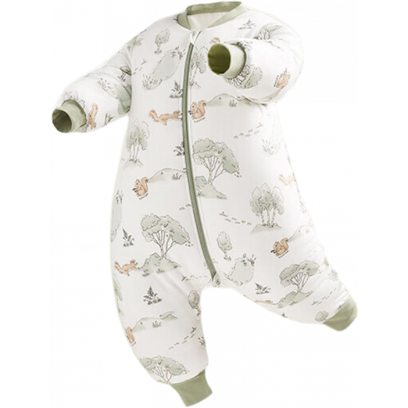 全棉时代（PurCotton）睡袋纯棉秋冬新生儿厚款分腿睡袋感温标宝宝婴儿防惊跳包被 【暖冬厚款】林间小松鼠(15-20℃) 80码(推荐身高75-85cm)