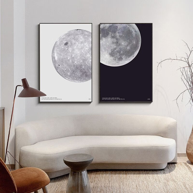 幅客厅钜钧北欧风壁画简约风沙发背景墙卧室床 月相图(黑白月相一套)