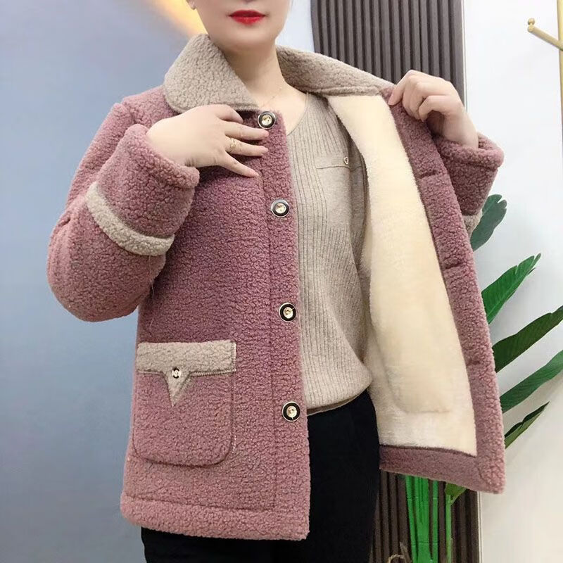 qvnl羊羔绒外套女冬季高级感新款加绒加厚保暖时尚百搭舒适 豆沙色 加