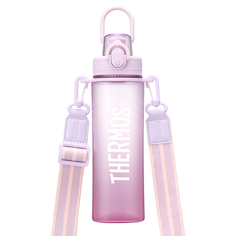 膳魔師（THERMOS）Tritan塑料夏季運(yùn)動(dòng)水杯男女士便攜騎行水壺車載大容量杯子TESD 粉紫漸變【附背帶+掛件】 700ml