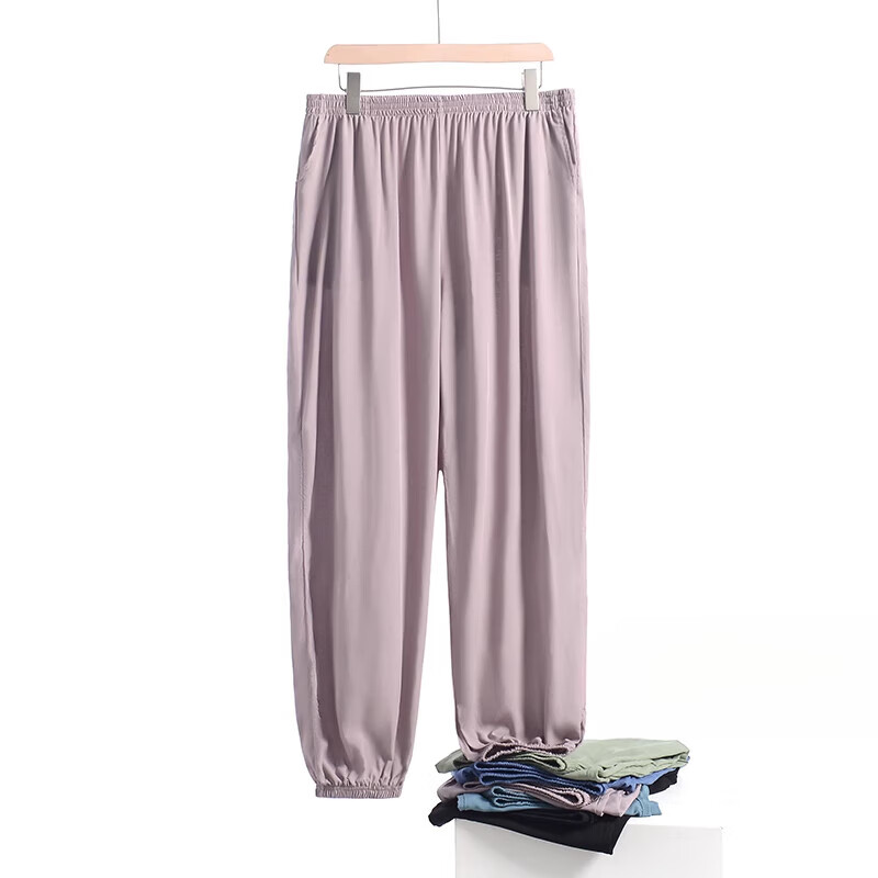 珂纷(kefen)中老年防蚊裤宽松男士棉绸束脚裤爸爸睡裤大码太极练功