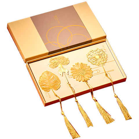 欧利文书签中国风 创意高级黄铜树叶脉金属 文创小学生老师生日毕业季礼物夹 四季之叶（4件礼盒）伴手礼