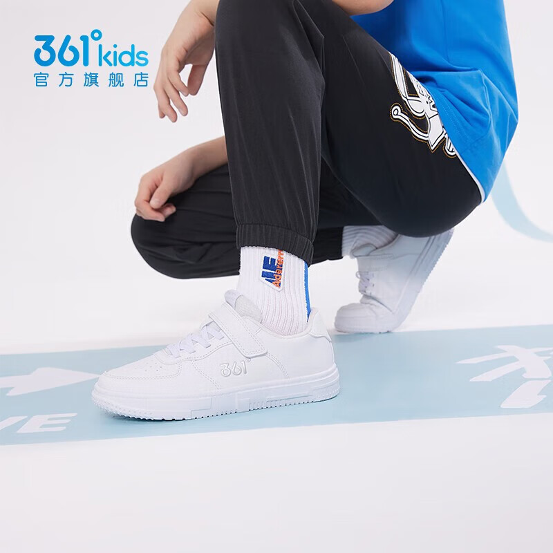 361°儿童板鞋男童小白鞋轻便魔术贴耐磨底女童滑板鞋小童板鞋男女款 361度白/银色 32