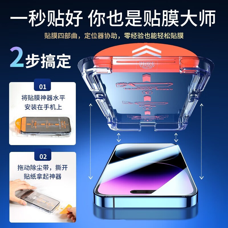 描绘者适用苹果16钢化膜秒贴无尘仓高清防窥iPhone16Pro Max全屏覆盖贴膜钢化玻璃16plus防爆防摔保护膜 【防窥款1片装】28°防窥I保护隐私 苹果16Pro