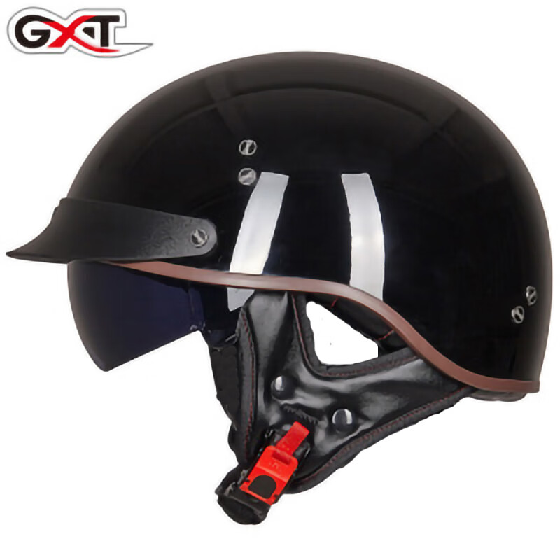 gxt摩托车头盔四季遮阳半盔瓢盔复古太子盔个性酷安全帽四季mt-4 亮黑