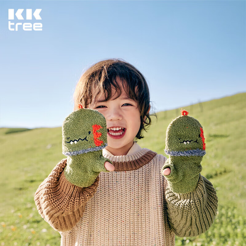 Kocotreekk树儿童手套保暖翻盖手套小学生男女孩写字五指手套软糯防寒