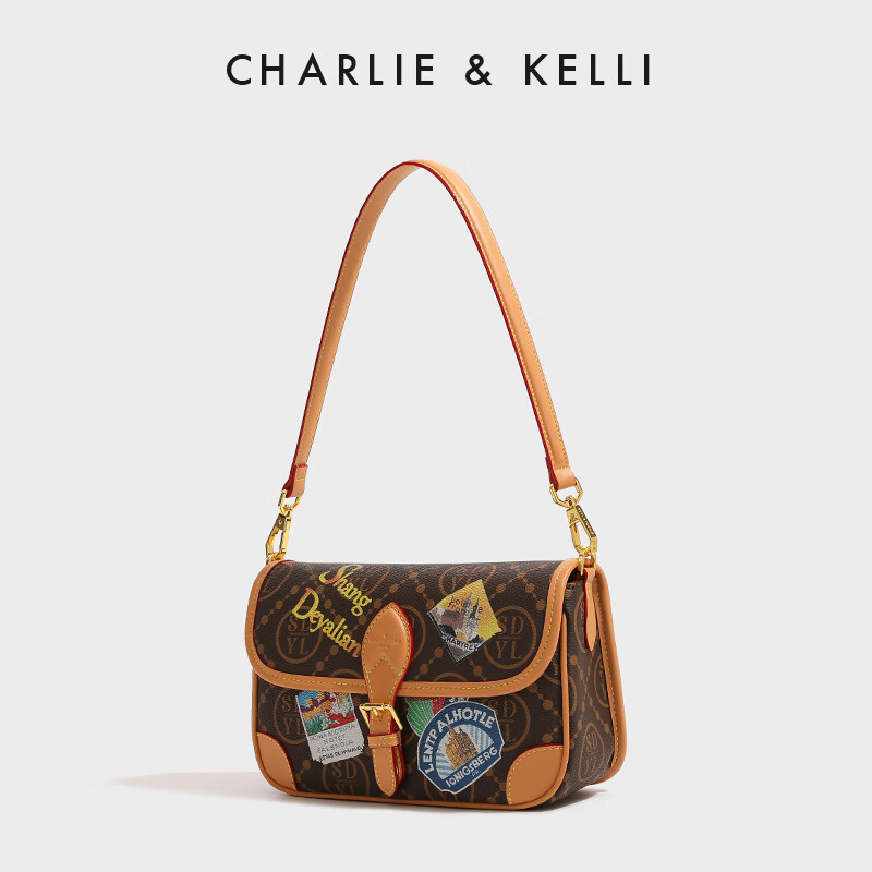 CHARLIE&KELLI CK品牌包包女包2024新款母亲节礼物涂鸦百搭单肩斜挎小方包 棕色
