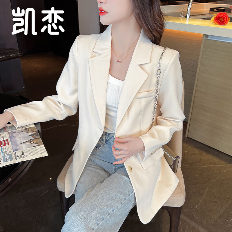 西装外套女韩版宽松百搭气质通勤休闲职业时装小西服上衣p7q8 米白 m