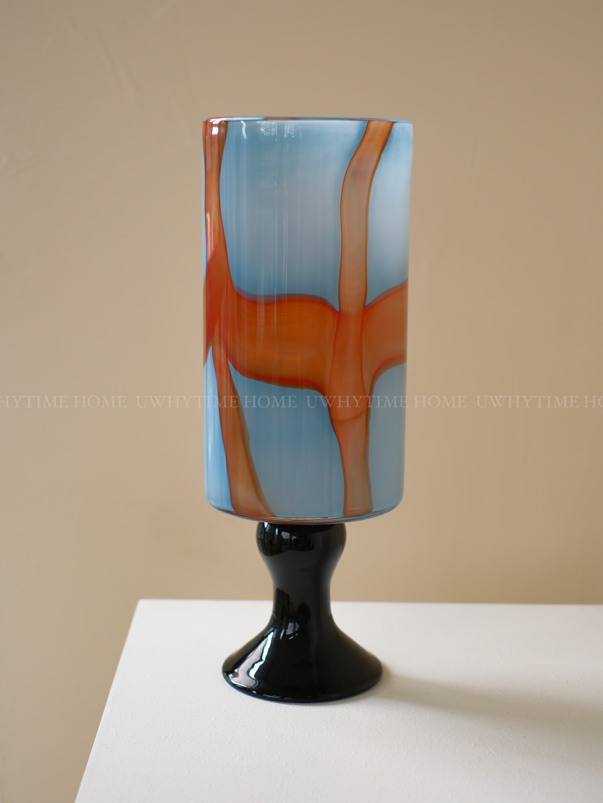 灯琉璃花瓶ins时尚高级艺术氛围感 蓝色【手工吹制每只颜色肌理变化