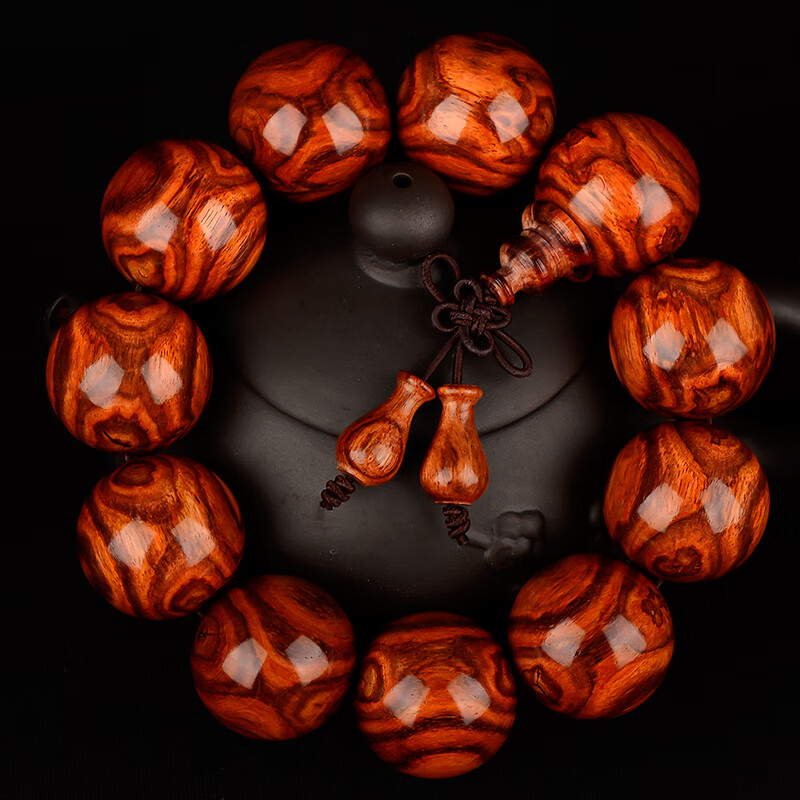 檀境海南黄花梨手串22mm男士佛珠手串 鬼脸对眼老料黄花梨木手串 【孤品F1007】一物一图黄花梨 海南黄花梨手串