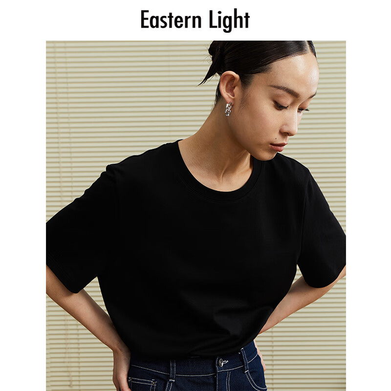 乙来(EASTERN LIGHT)【100%日本进口三醋酸】短袖T恤女内搭打底衫 上衣-优雅黑 M 乙来(EASTERN LIGHT)【100%日本进口三醋酸】短袖T恤女内搭打底衫 上衣-优雅黑 M