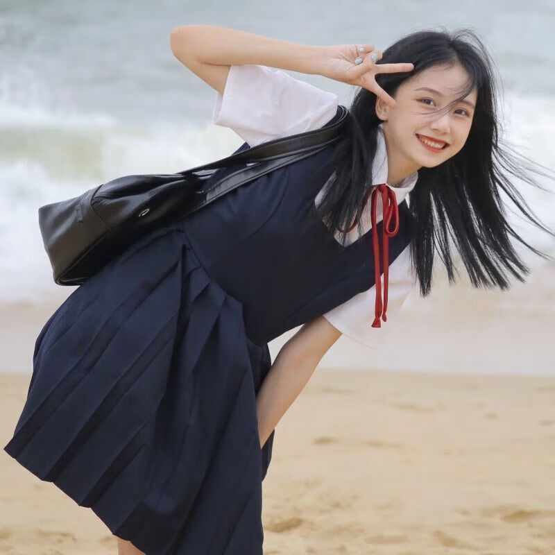 乔骏晟夏季jk学院风班服连衣裙套装女夏季日系拍照可爱小个子背带裙