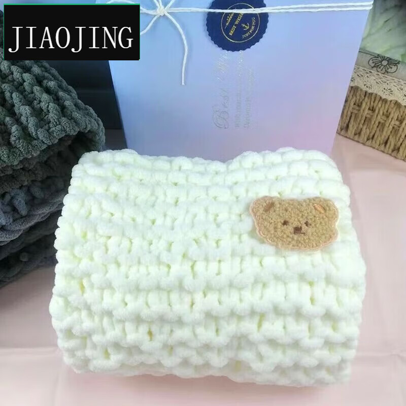 送女友成品星星围巾成品手工diy编织情侣款成品 乳白围巾成品小熊贴