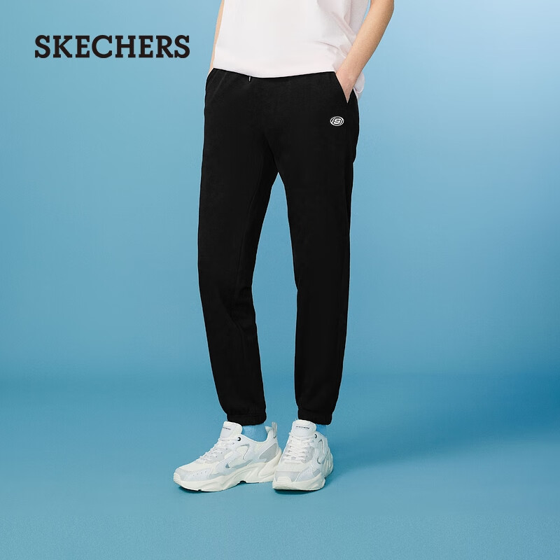 斯凯奇（Skechers）宽松针织裤休闲男女透气运动长裤舒适束脚卫裤 男款-碳黑/0018 XL
