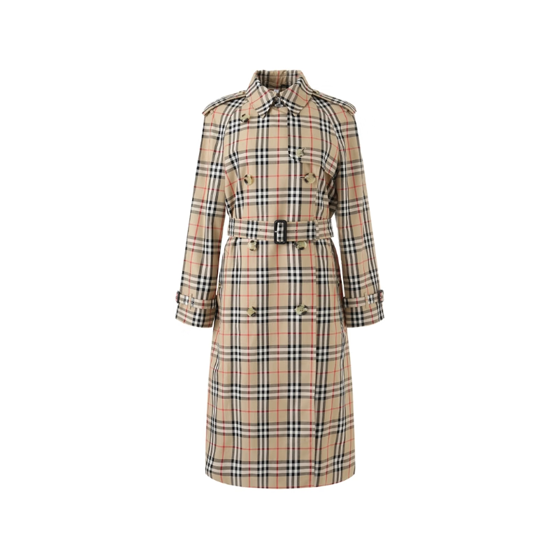 博柏利（BURBERRY）博柏利奢侈品女装女士棉质纹宽松长款双排扣风衣大衣外套80727161 典藏米色格纹 12