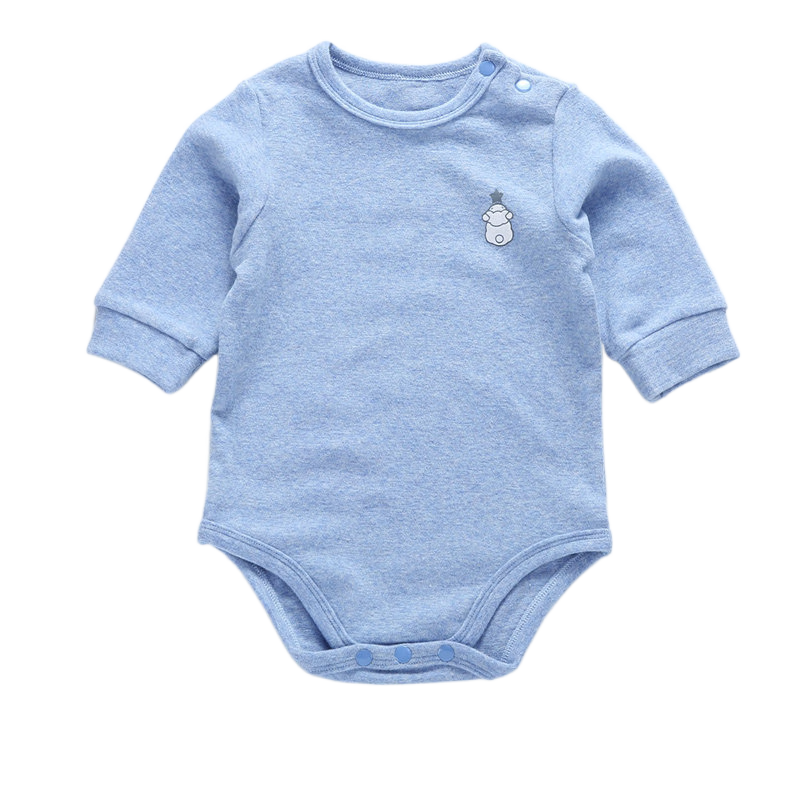 花花宝贝 婴儿连体包屁衣三角爬服男女宝宝哈衣长袖春秋冬季大码保暖加厚护肚0-1-4岁 麻蓝色 110cm