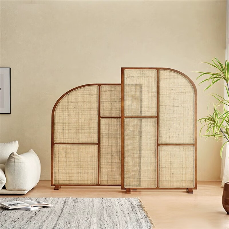 妙普乐日式屏风隔断实木  日式实木藤编屏风组合小户型客厅创意隔断墙
