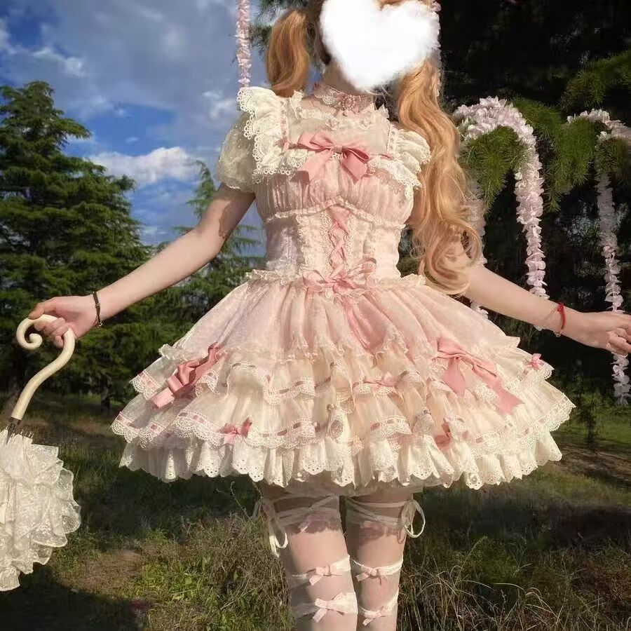 闪动少女洛丽塔洋装小芙蝶心动玩偶芭蕾风蛋糕裙连衣裙Lolita可爱日系甜美 小芙蝶jsk+帽子+项链 L