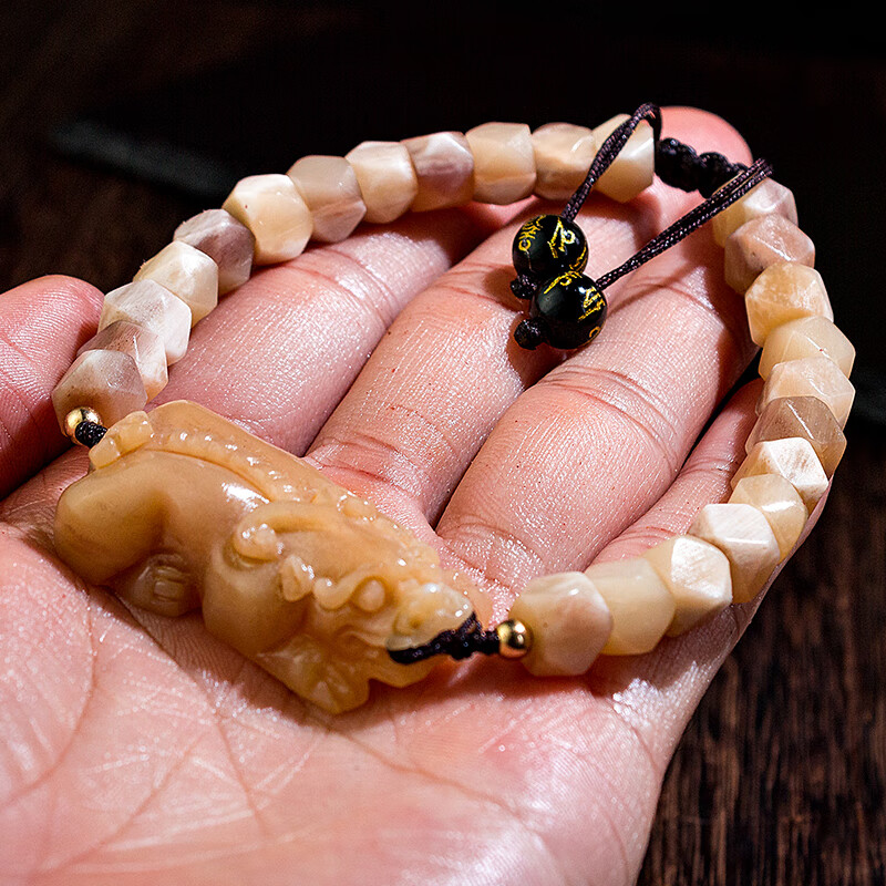 帛灵 骆驼骨雕刻八棱骰子瓜珠扭珠男女款手串佛珠牛骨鹿角小貔貅配饰