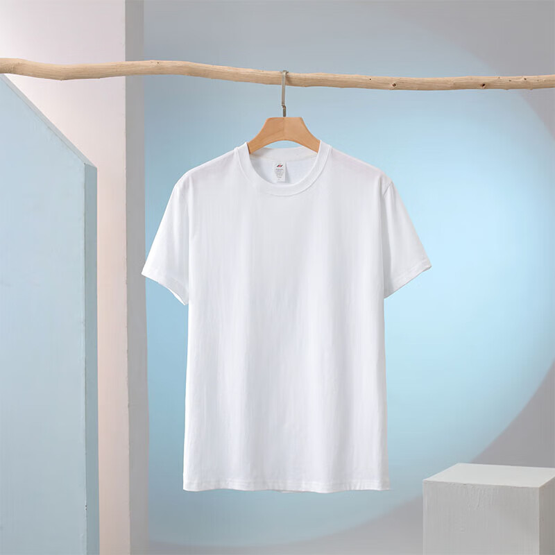 赛曼蝶夏天纯棉小白t恤女230克重磅园圆领短袖男宽松纯白色打底衫体
