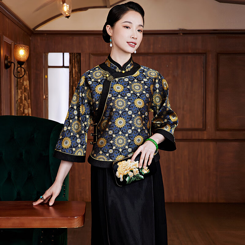 玺玥【非遗宋锦】桑蚕丝中国风传统古典中式唐装上衣女2025年春季 图片色 S