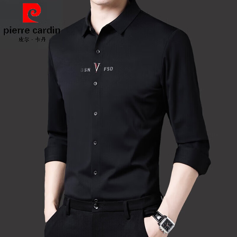 衬衫男士高级感休闲免烫衬衣 pc/&9117黑色-官方品牌男装高端十大品牌