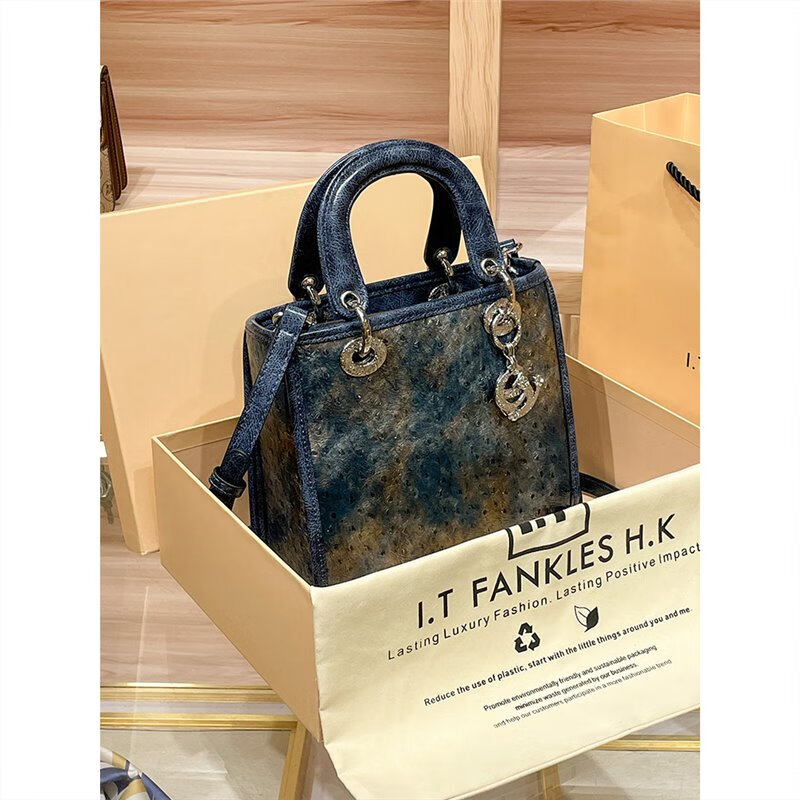 lvboying香港真皮手提女包戴妃包女2024新款高级感春夏时尚单肩斜挎包