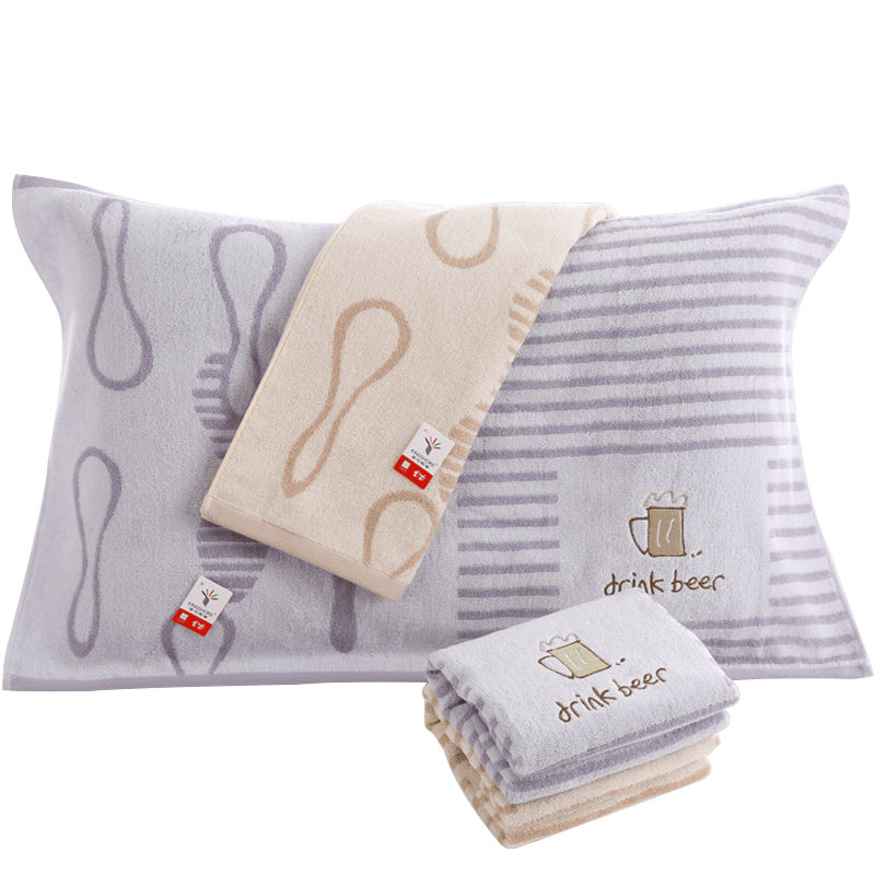 金号纯棉枕巾 四季通用吸汗透气枕巾 A类情侣家用全棉加厚枕头巾 素雅简约枕巾灰色+棕色2条