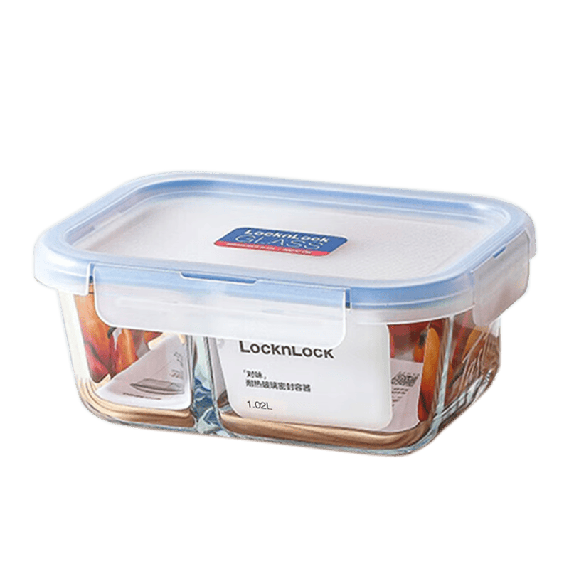 乐扣乐扣（LOCK&LOCK）玻璃饭盒微波炉水果保鲜饭盒2分隔LLG2012C_1.02L