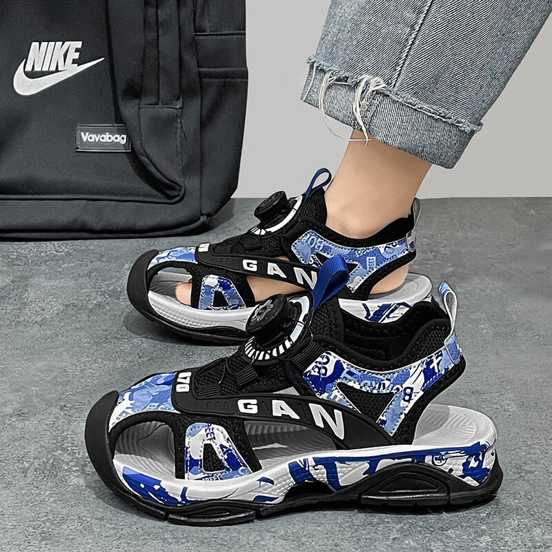 儿童凉鞋夏季2024新款男童包头沙滩鞋中大童男孩学生软底防滑运动 黑