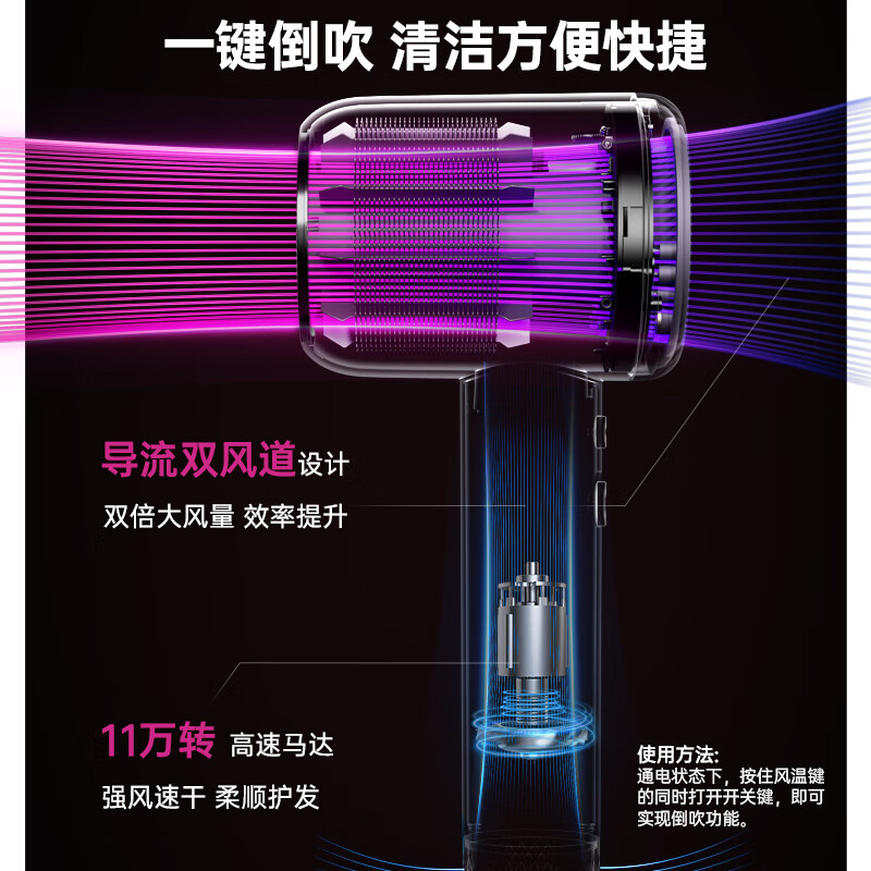 康夫（CONFU）高速电吹风机中空无叶家用520礼物情人节送女生大功率大风力负离子速干护发送女友吹风筒KF-F9 【亿级负离子】灰色（京仓配送）